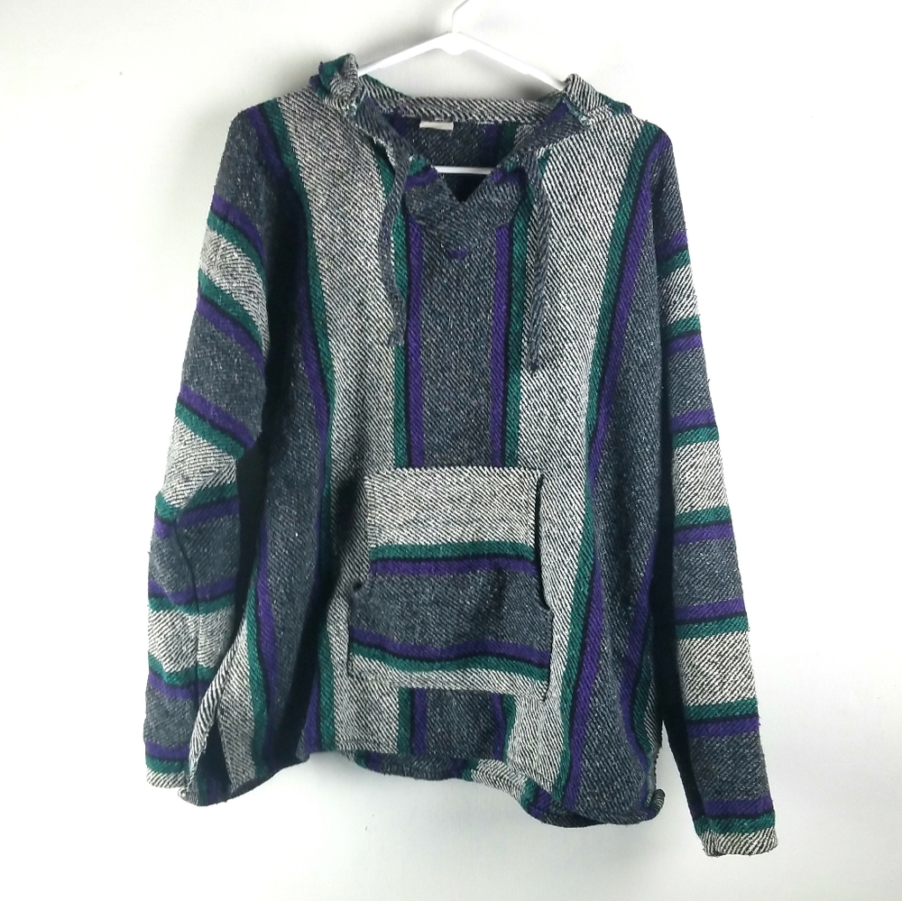 Vintage Baja Shirt Beach Hoodie XL Mexico Rug